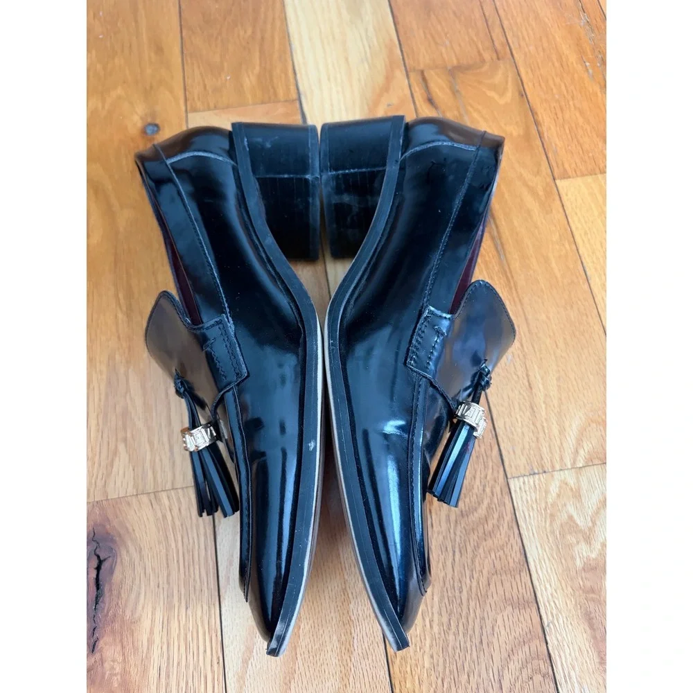 Franco Sarto Womens Donna Heeled Loafers‎ Tassles Black Patent Leather Sz 11M